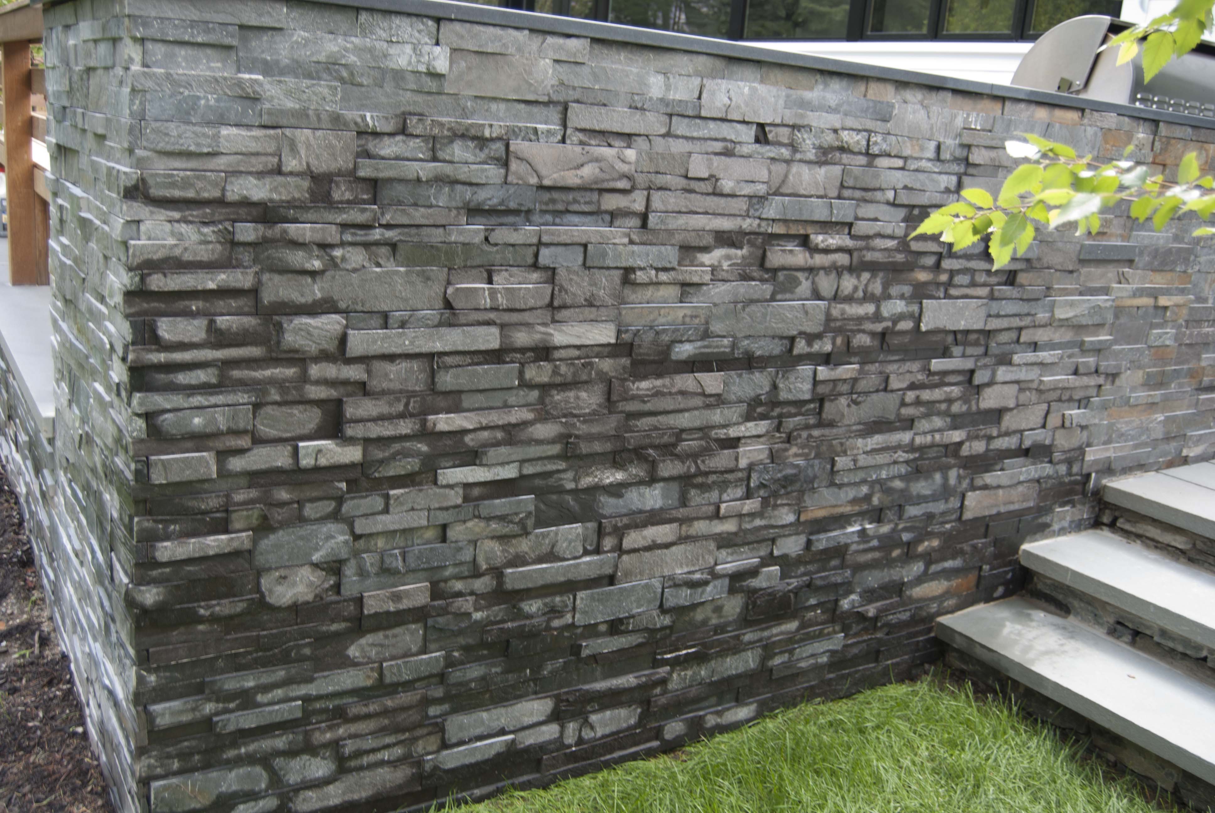 Charcoal Stacked Stone Garden Wall
